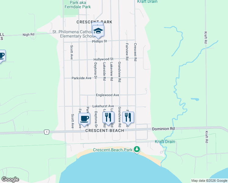 map of restaurants, bars, coffee shops, grocery stores, and more near in Fort Erie