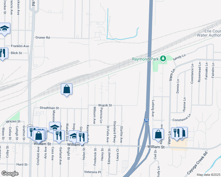 map of restaurants, bars, coffee shops, grocery stores, and more near 184 Standard Parkway in Cheektowaga