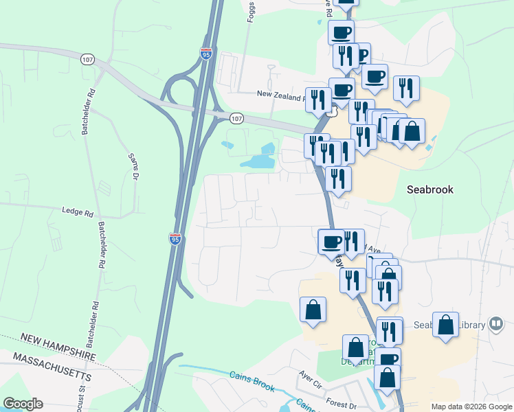 map of restaurants, bars, coffee shops, grocery stores, and more near 56 Pine Street in Seabrook