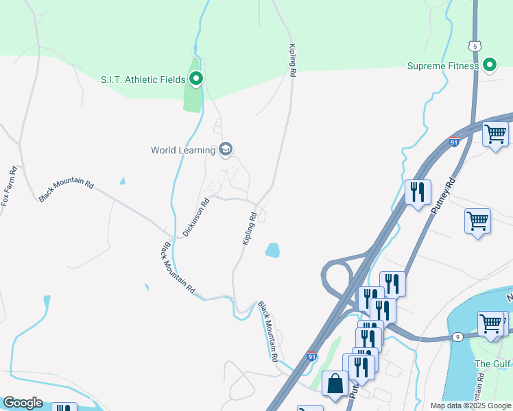 map of restaurants, bars, coffee shops, grocery stores, and more near Kipling Rd & Dickinson Rd in Brattleboro