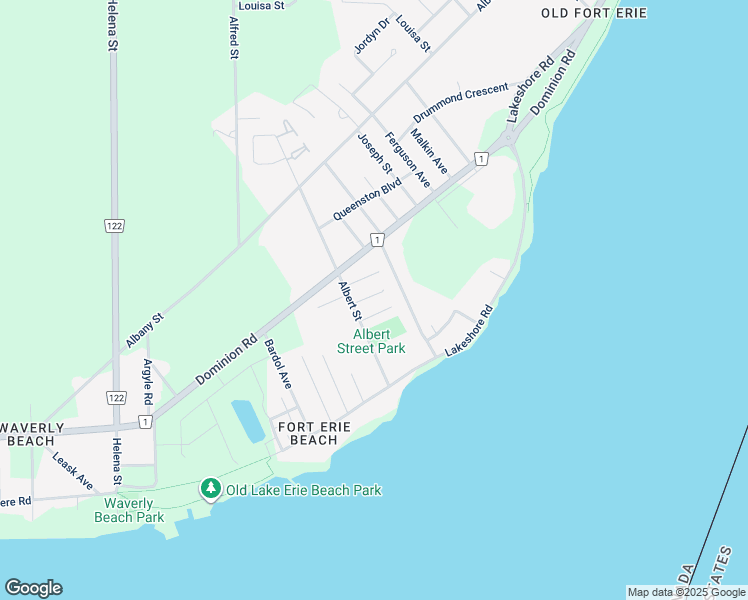 map of restaurants, bars, coffee shops, grocery stores, and more near 72 Adelaide Street in Fort Erie