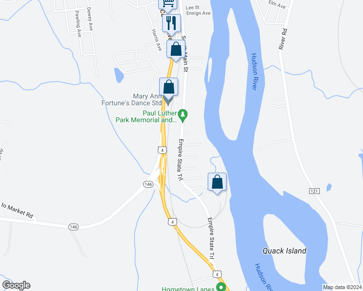 map of restaurants, bars, coffee shops, grocery stores, and more near 3 Alexander J Avenue in Mechanicville