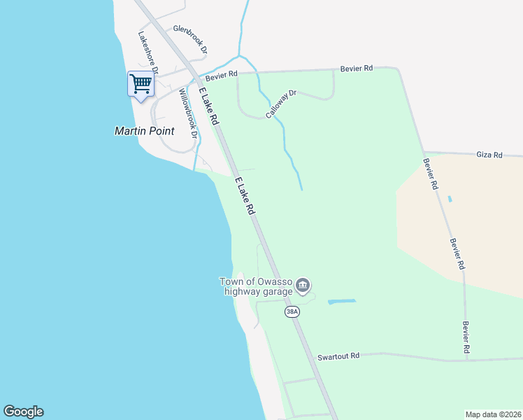 map of restaurants, bars, coffee shops, grocery stores, and more near 6446 East Lake Road in Auburn