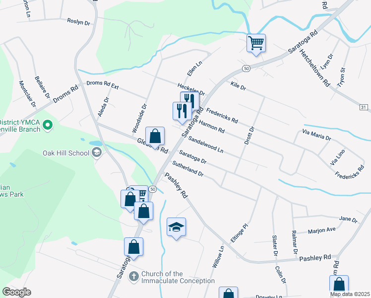 map of restaurants, bars, coffee shops, grocery stores, and more near 504 Saratoga Road in Schenectady