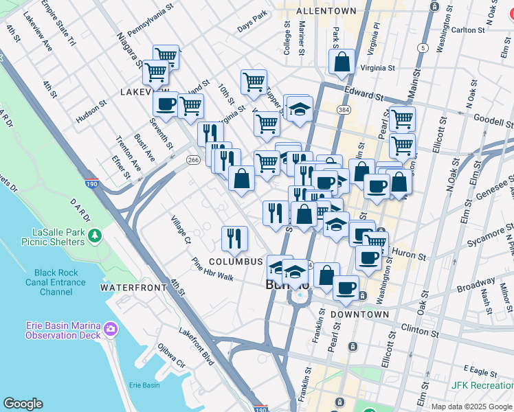 map of restaurants, bars, coffee shops, grocery stores, and more near in Buffalo