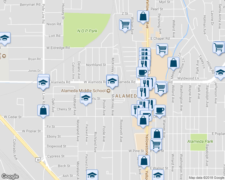 map of restaurants, bars, coffee shops, grocery stores, and more near 807 McKinley Avenue in Pocatello