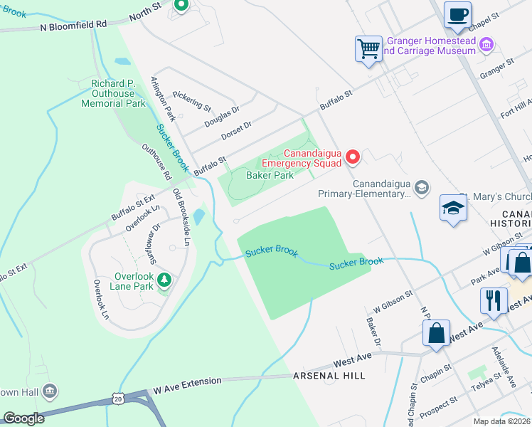 map of restaurants, bars, coffee shops, grocery stores, and more near 87 Holiday Lane in Canandaigua