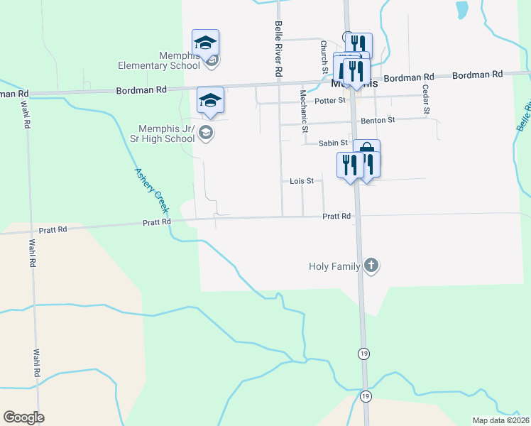 map of restaurants, bars, coffee shops, grocery stores, and more near 34515 Pratt Road in Memphis