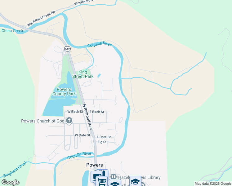 map of restaurants, bars, coffee shops, grocery stores, and more near 120 Riverside Drive in Powers