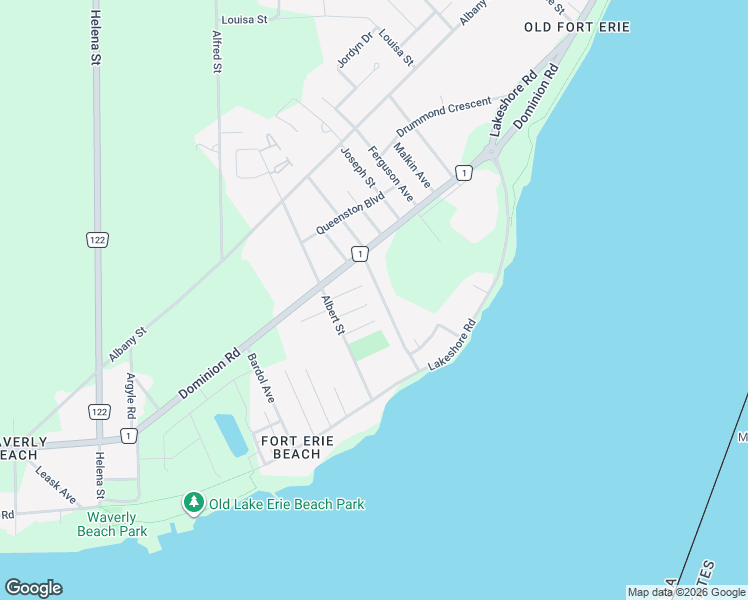 map of restaurants, bars, coffee shops, grocery stores, and more near 58 Adelaide Street in Fort Erie