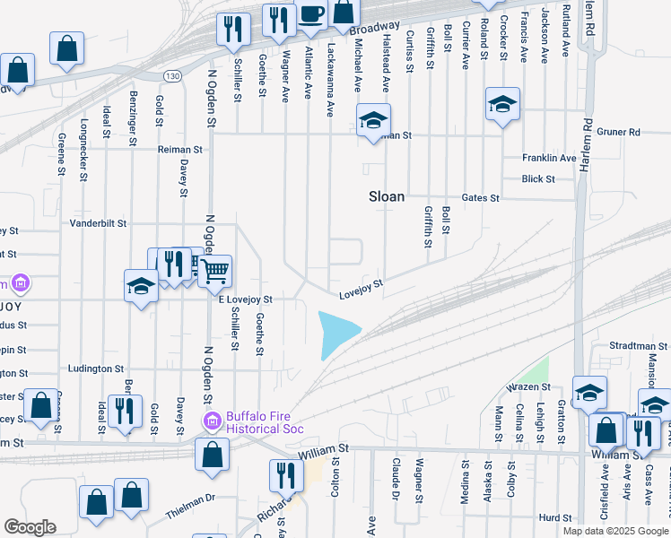 map of restaurants, bars, coffee shops, grocery stores, and more near 41 Lackawanna Avenue in Buffalo