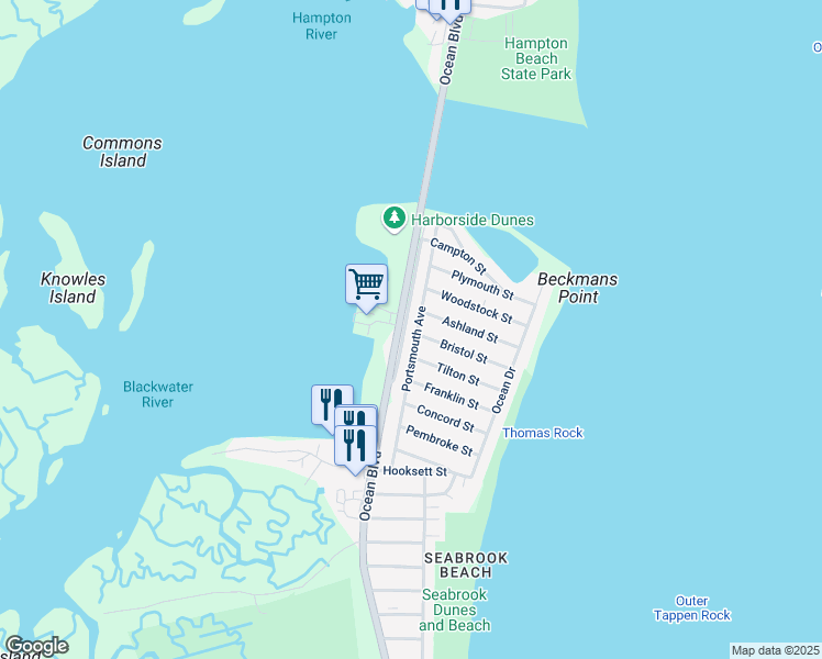 map of restaurants, bars, coffee shops, grocery stores, and more near 290 Portsmouth Avenue in Seabrook