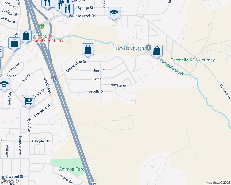 map of restaurants, bars, coffee shops, grocery stores, and more near 2010 Ardella Drive in Pocatello