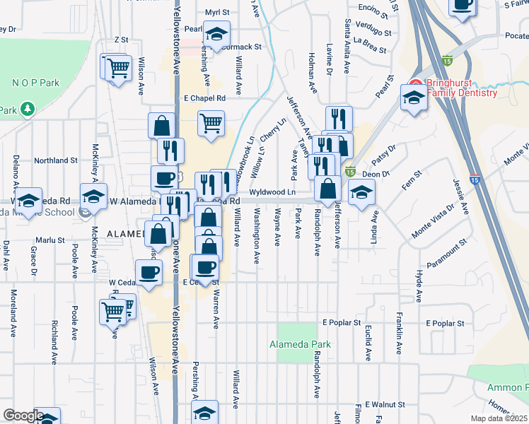 map of restaurants, bars, coffee shops, grocery stores, and more near 864 Washington Avenue in Pocatello