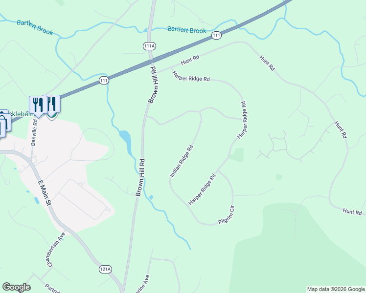 map of restaurants, bars, coffee shops, grocery stores, and more near 29 Indian Ridge Road in Hampstead