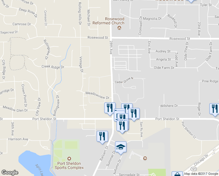 map of restaurants, bars, coffee shops, grocery stores, and more near 6703 28th Avenue in Hudsonville