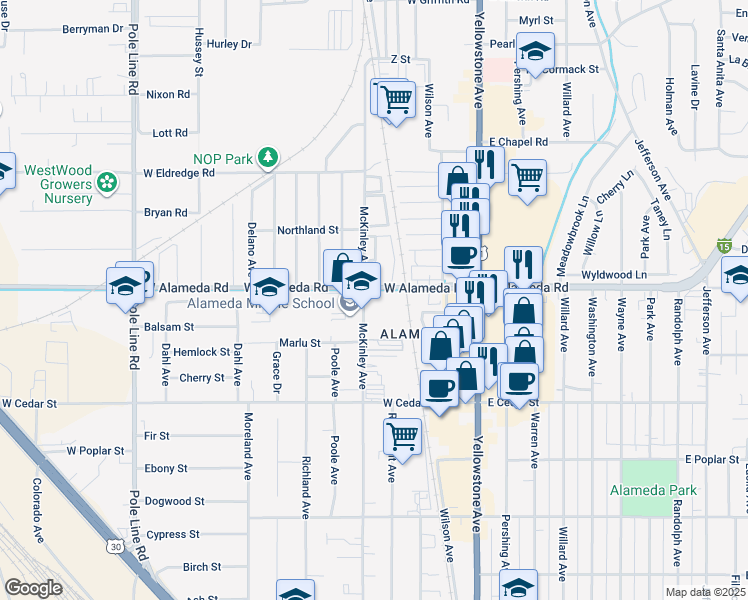 map of restaurants, bars, coffee shops, grocery stores, and more near 892 McKinley Avenue in Pocatello