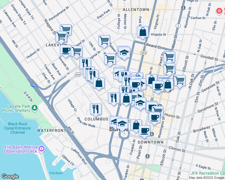 map of restaurants, bars, coffee shops, grocery stores, and more near in Buffalo