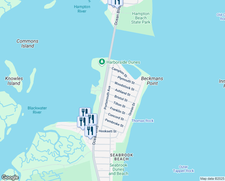 map of restaurants, bars, coffee shops, grocery stores, and more near 244 Ashland Street in Seabrook