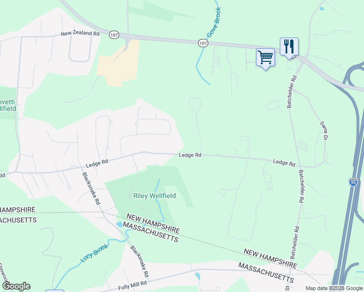 map of restaurants, bars, coffee shops, grocery stores, and more near 95 Ledge Road in Seabrook