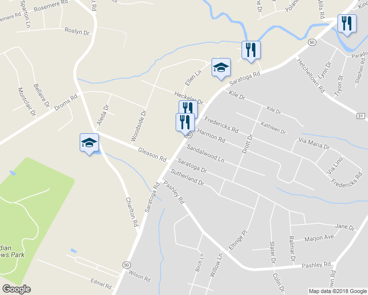 map of restaurants, bars, coffee shops, grocery stores, and more near 504 Saratoga Road in Schenectady