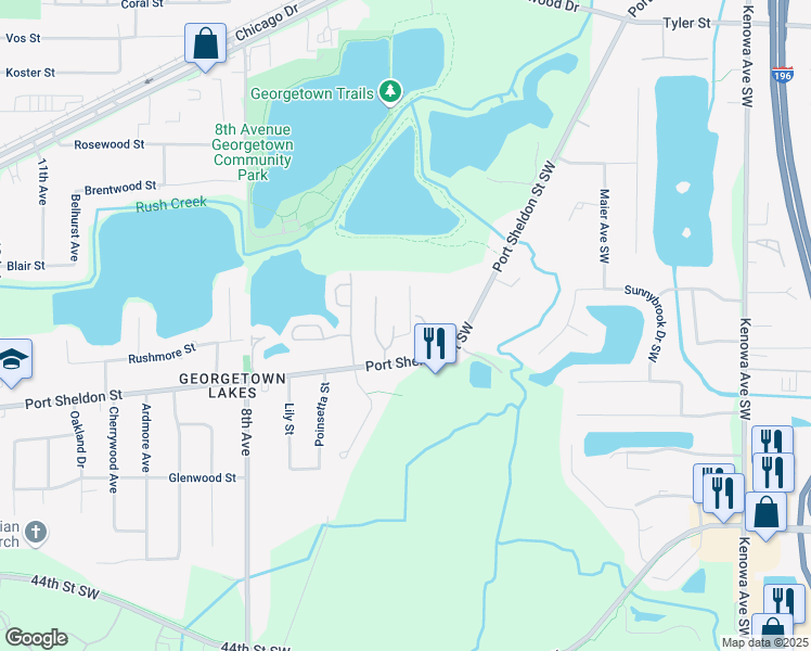 map of restaurants, bars, coffee shops, grocery stores, and more near 6720 Waterview Drive Southwest in Grandville