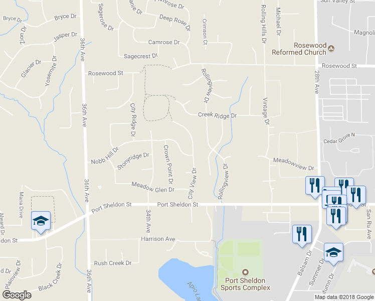 map of restaurants, bars, coffee shops, grocery stores, and more near 3245 Nobb Hill Drive in Hudsonville