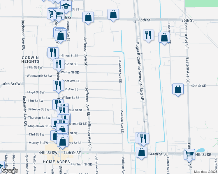 map of restaurants, bars, coffee shops, grocery stores, and more near 331 Burt Avenue Southeast in Grand Rapids