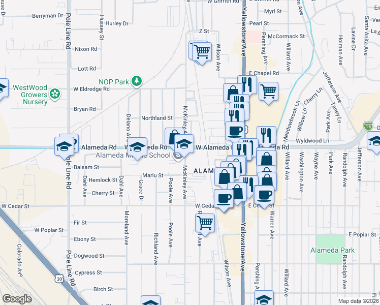 map of restaurants, bars, coffee shops, grocery stores, and more near 892 McKinley Avenue in Pocatello