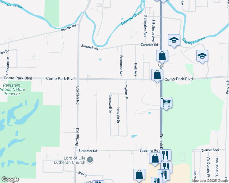 map of restaurants, bars, coffee shops, grocery stores, and more near 24 Cromwell Drive in Depew