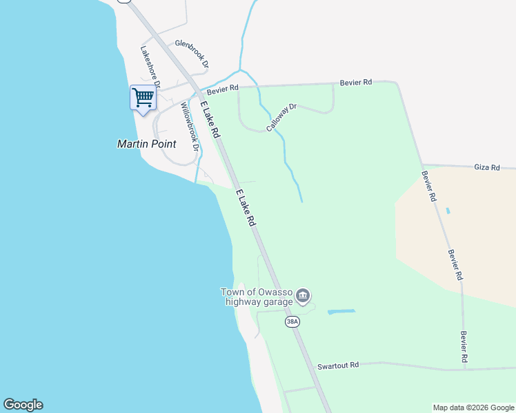 map of restaurants, bars, coffee shops, grocery stores, and more near 6446 East Lake Road in Auburn