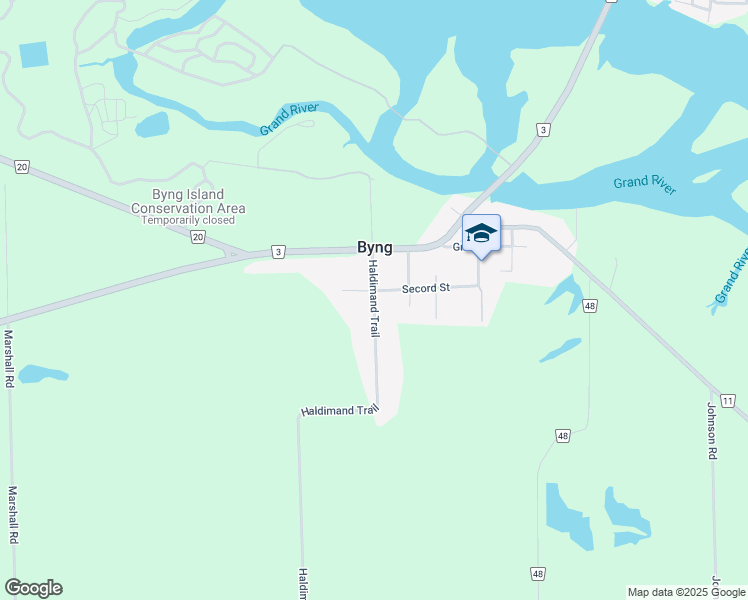 map of restaurants, bars, coffee shops, grocery stores, and more near 55 Haldimand Trail in Haldimand County