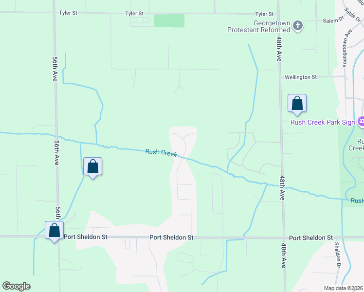 map of restaurants, bars, coffee shops, grocery stores, and more near 6717 Bradenwood Drive in Hudsonville