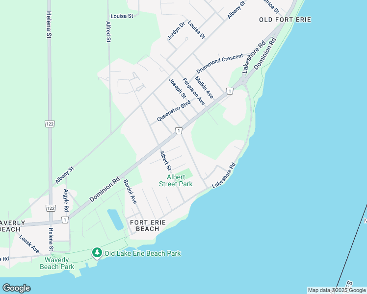 map of restaurants, bars, coffee shops, grocery stores, and more near 72 Adelaide Street in Fort Erie