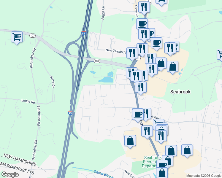map of restaurants, bars, coffee shops, grocery stores, and more near 10 Smalls Avenue in Seabrook
