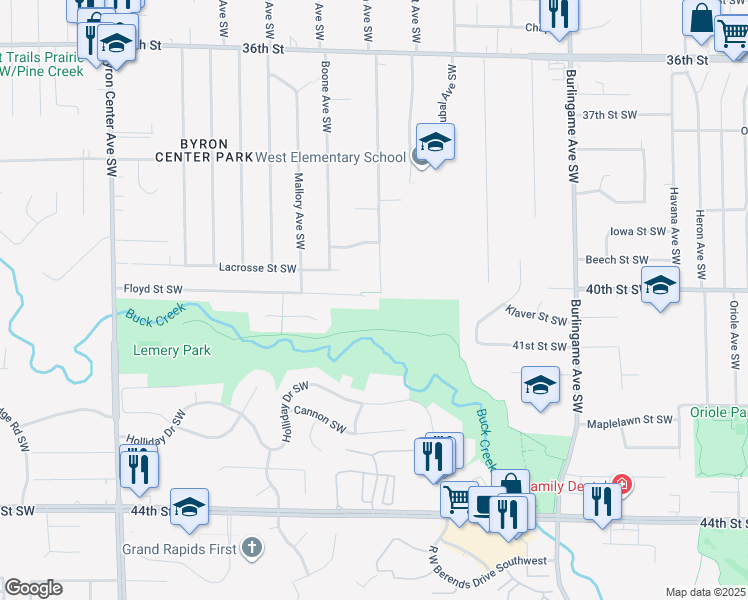 map of restaurants, bars, coffee shops, grocery stores, and more near 4045 Groveland Ave SW in Wyoming