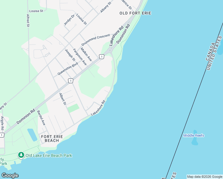 map of restaurants, bars, coffee shops, grocery stores, and more near 440 Lakeshore Road in Fort Erie