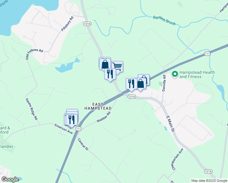 map of restaurants, bars, coffee shops, grocery stores, and more near 288 Sandown Road in Hampstead