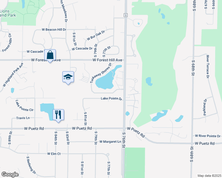 map of restaurants, bars, coffee shops, grocery stores, and more near 7774 Tuckaway Shores Drive in Franklin