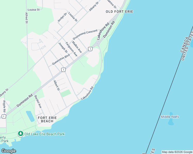 map of restaurants, bars, coffee shops, grocery stores, and more near 440 Lakeshore Road in Fort Erie