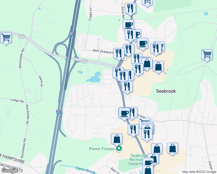 map of restaurants, bars, coffee shops, grocery stores, and more near 6 Smalls Avenue in Seabrook