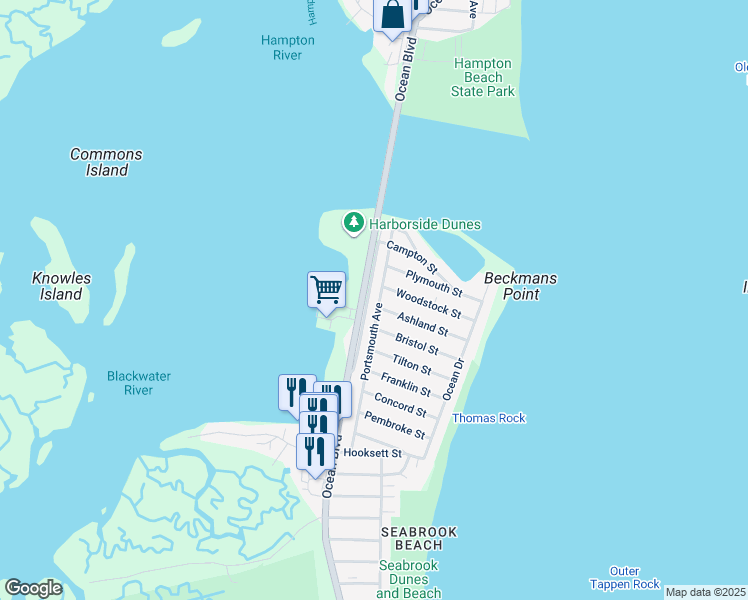 map of restaurants, bars, coffee shops, grocery stores, and more near 244 Ashland Street in Seabrook