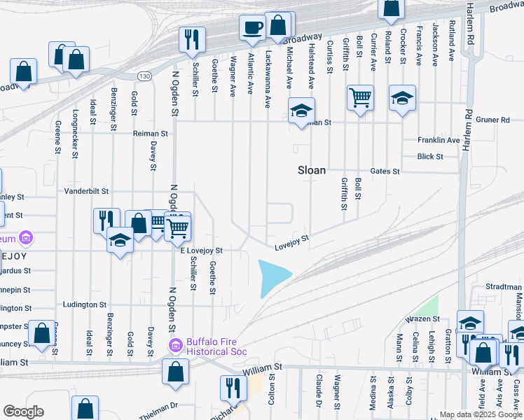 map of restaurants, bars, coffee shops, grocery stores, and more near 41 Lackawanna Avenue in Buffalo