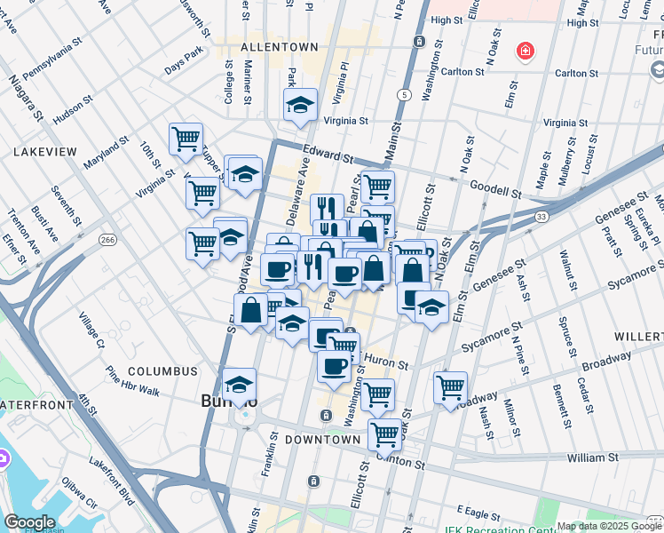 map of restaurants, bars, coffee shops, grocery stores, and more near in Buffalo