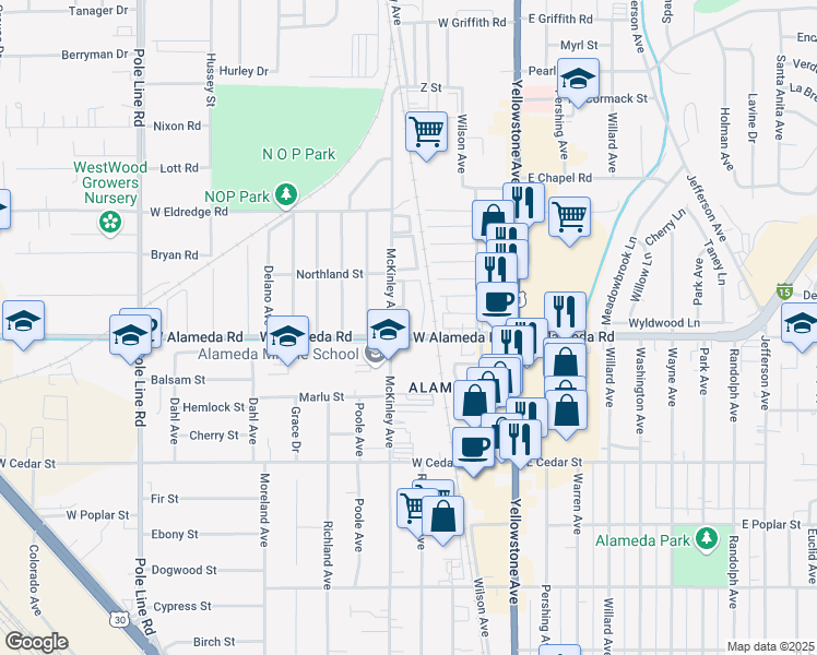 map of restaurants, bars, coffee shops, grocery stores, and more near 902 McKinley Avenue in Pocatello