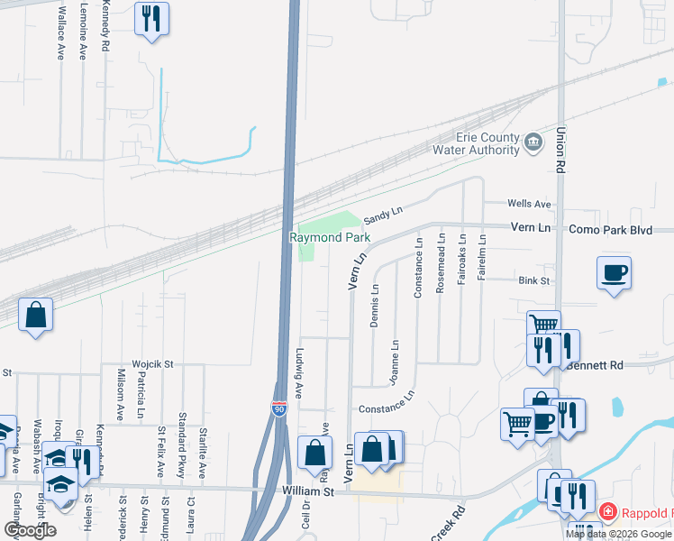 map of restaurants, bars, coffee shops, grocery stores, and more near 237 Raymond Avenue in Buffalo