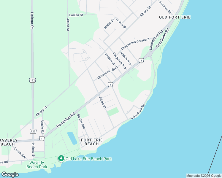 map of restaurants, bars, coffee shops, grocery stores, and more near 92 Adelaide Street in Fort Erie