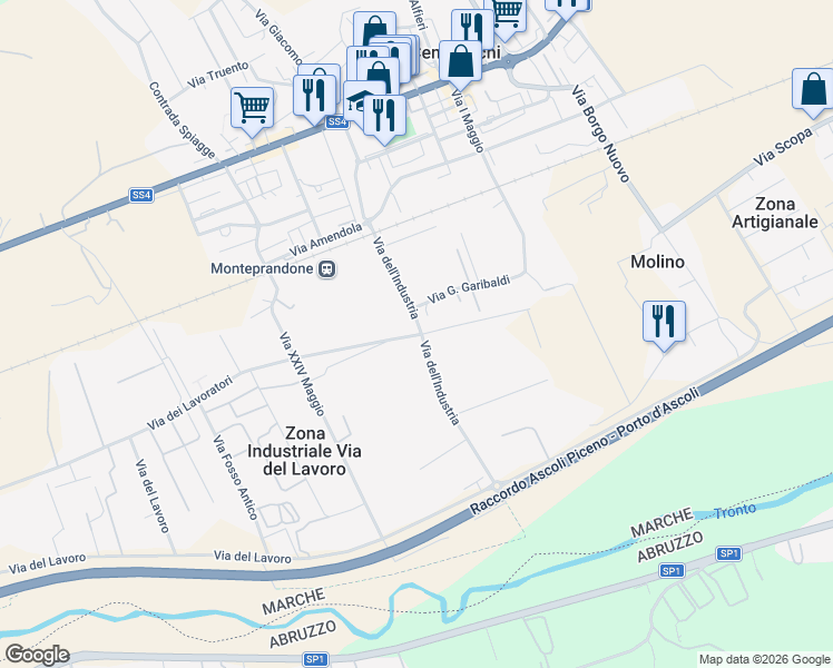 map of restaurants, bars, coffee shops, grocery stores, and more near 15 Via G. Garibaldi in Provincia di Ascoli Piceno