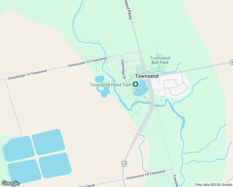 map of restaurants, bars, coffee shops, grocery stores, and more near 28 Trailside Drive in Haldimand County