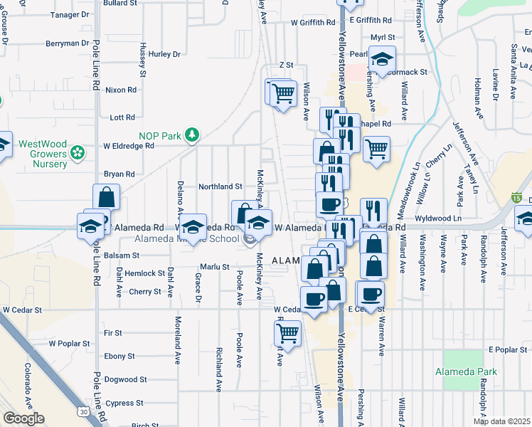 map of restaurants, bars, coffee shops, grocery stores, and more near 918 McKinley Avenue in Pocatello